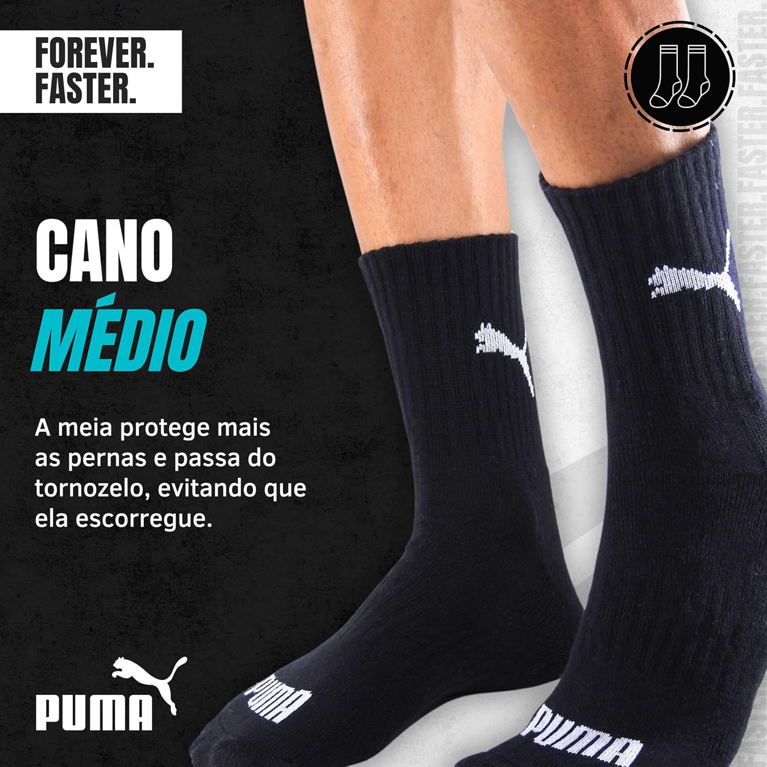 Kit 6 Pares Meia Cano Médio Alto Atoalhada Esportiva Algodão Masculina Feminina Unissex Adulto Academia Dia a Dia Puma