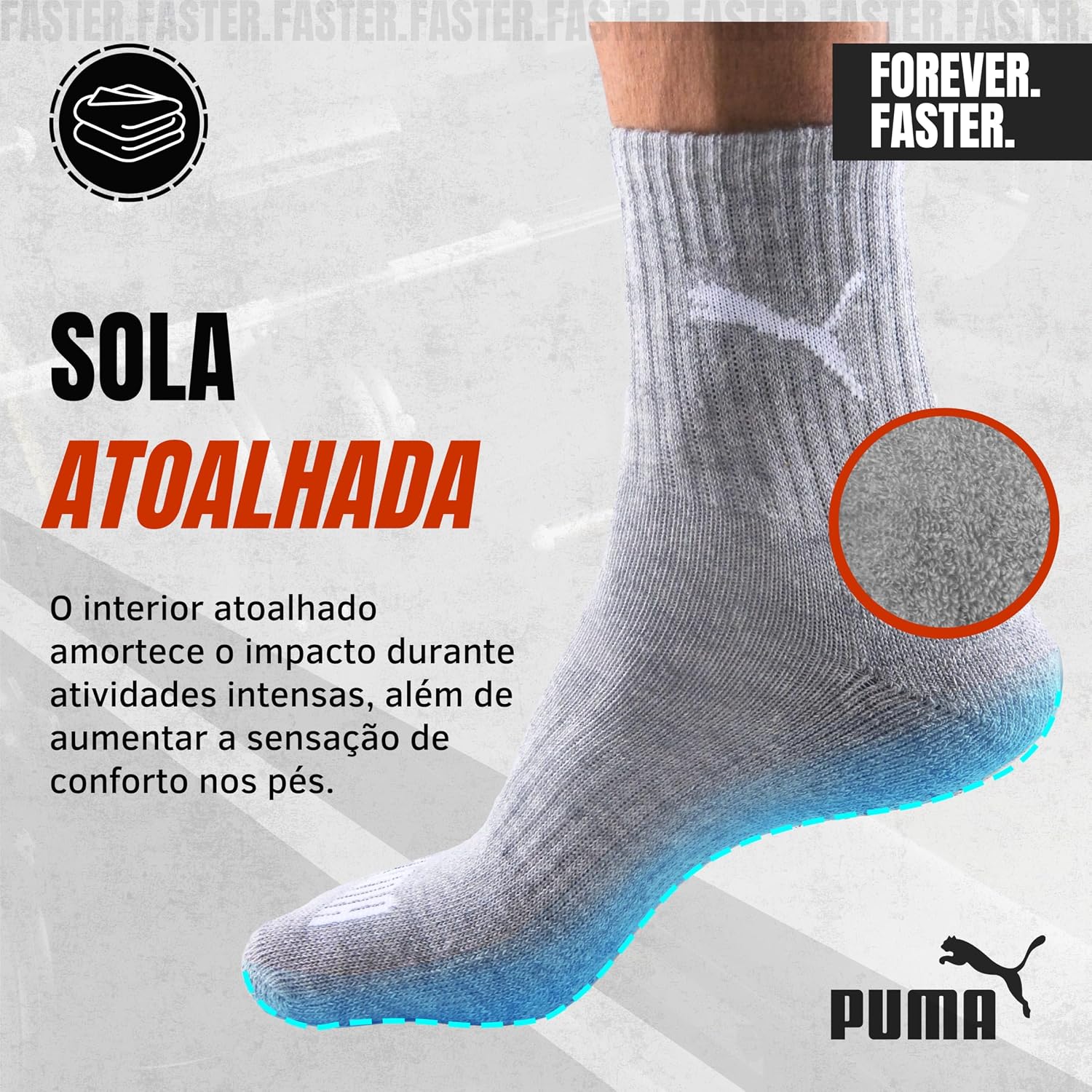 Kit 6 Pares Meia Cano Médio Alto Atoalhada Esportiva Algodão Masculina Feminina Unissex Adulto Academia Dia a Dia Puma