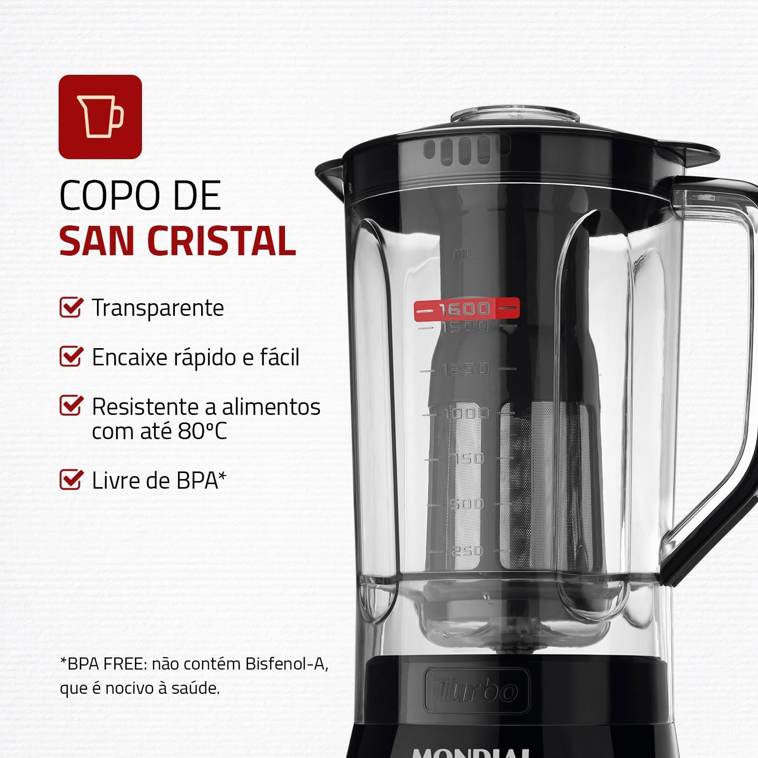 MONDIAL Liquidificador Turbo Power, Preto, 550W, 220V - L-99 FB