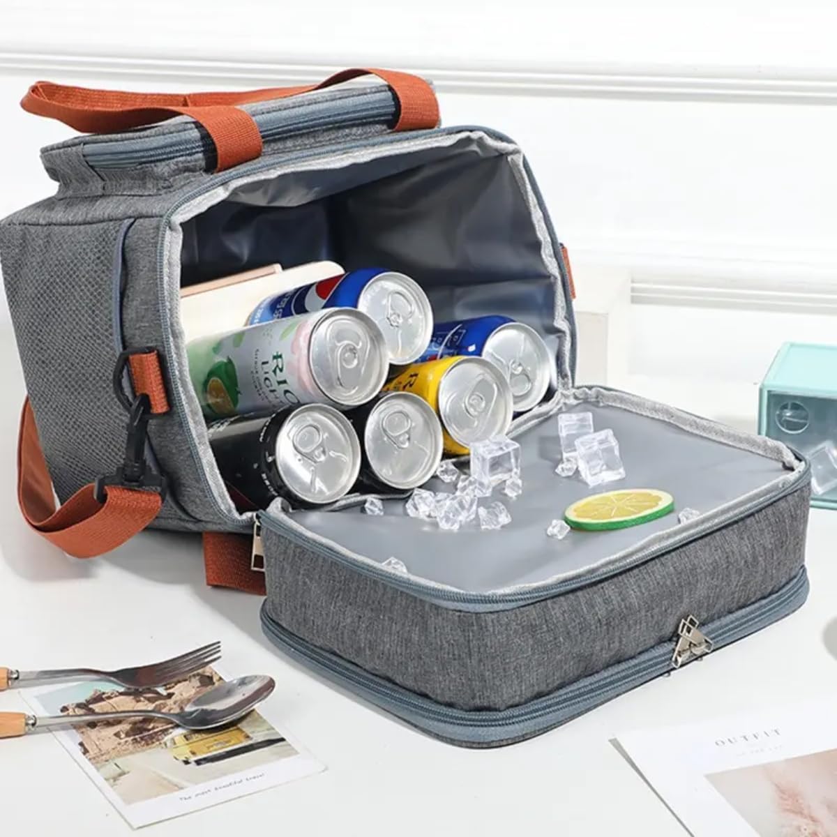 Bolsa Termica Marmita Lancheira Grande Alça Ombro Trabalho Passeio Academia Dois Andares (Bolsa Preta)