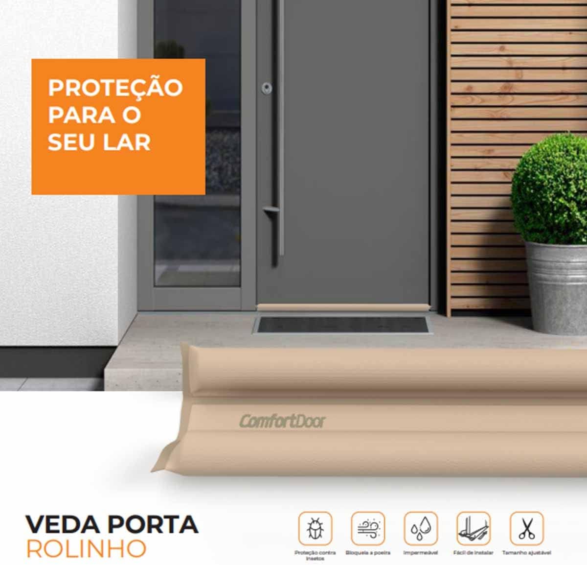 Veda Porta Rolinho em Couro Sintético – Isolamento Térmico, Acústico, Protege Contra Insetos e Luz – Marron 80cm - Comfort Door