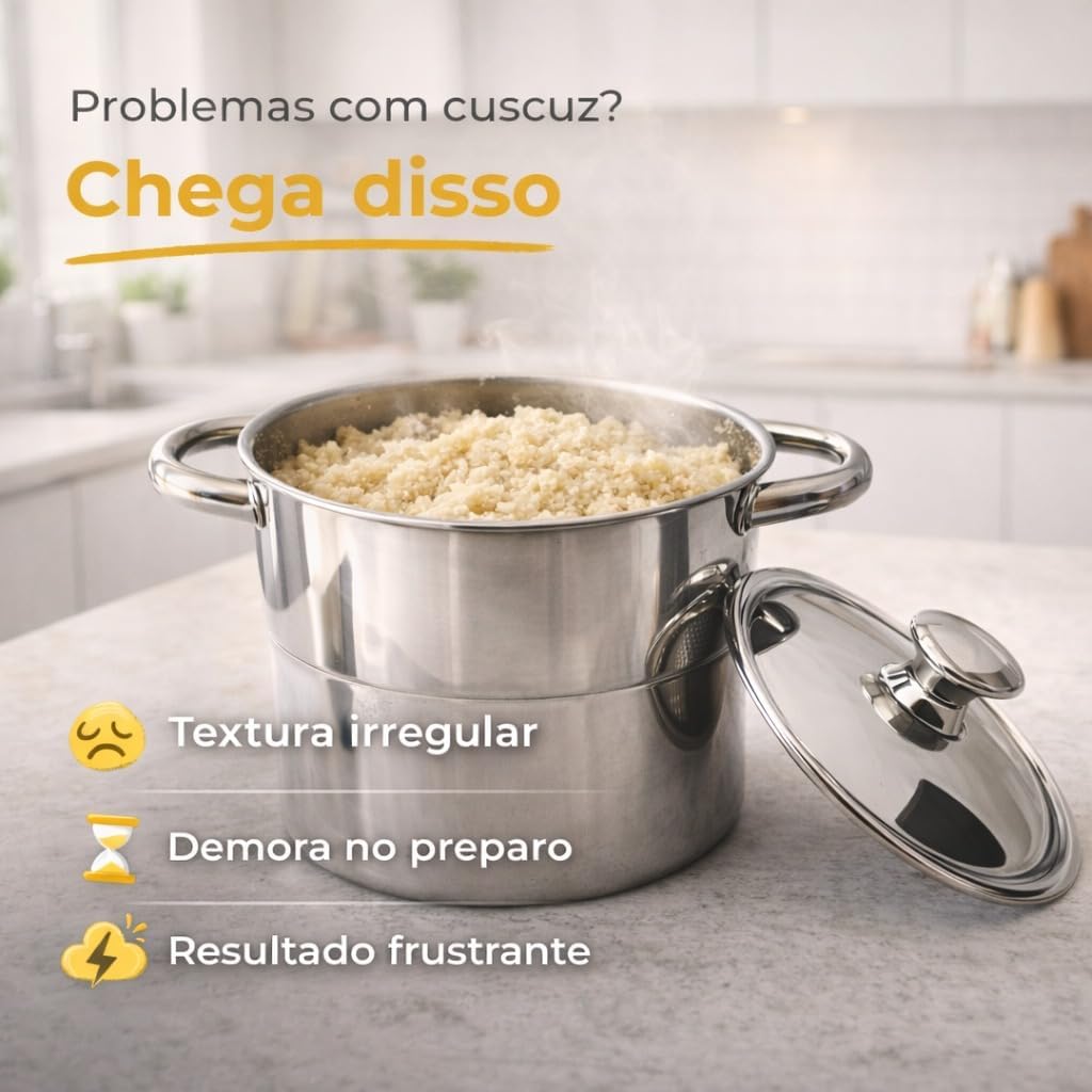 Cuscuzeira Individual Nordestina Inox 2,5L Panela Copacta Resistente Preparo Rápido Fácil Limpeza Ideal para Fogão a Gás e Indução Premium