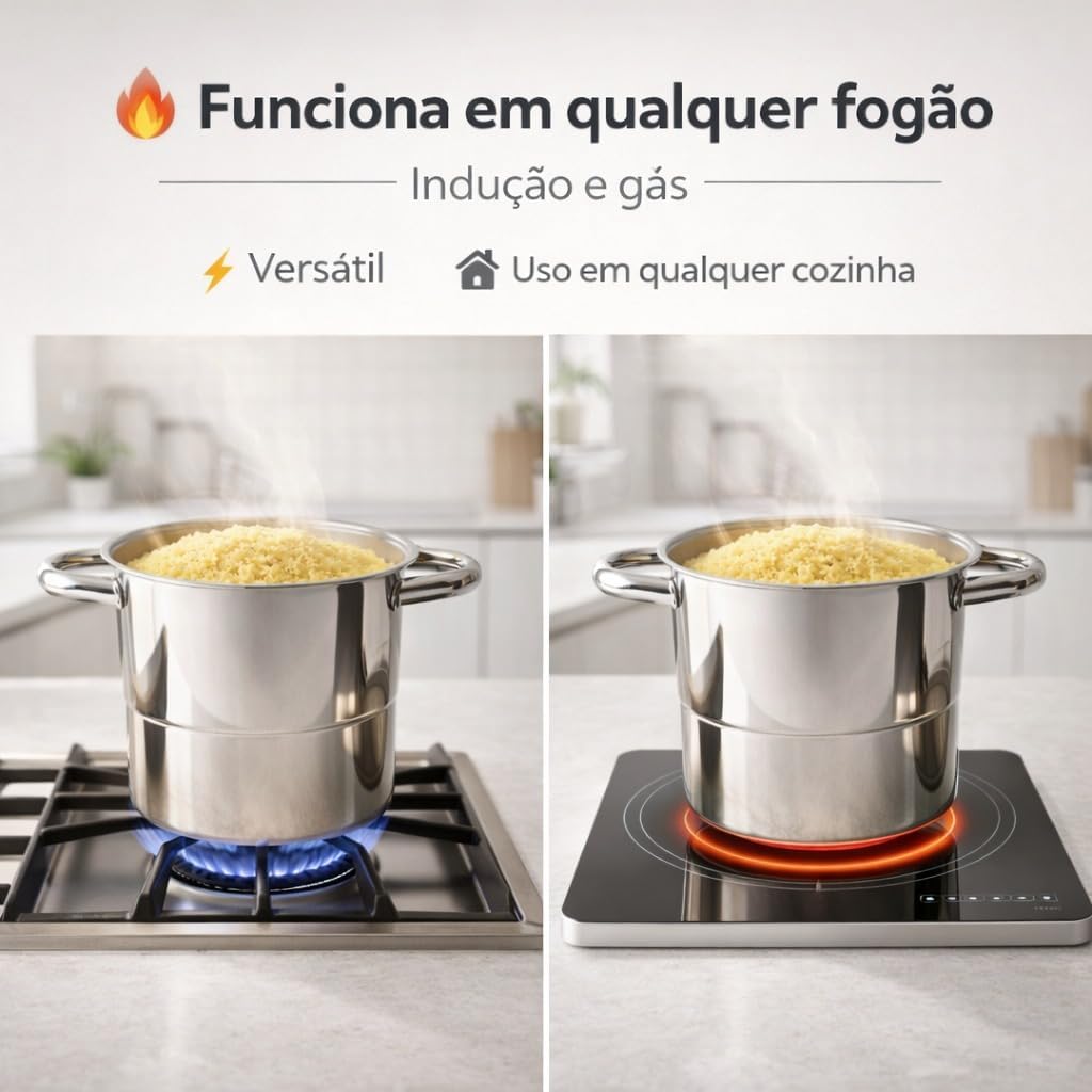 Cuscuzeira Individual Nordestina Inox 2,5L Panela Copacta Resistente Preparo Rápido Fácil Limpeza Ideal para Fogão a Gás e Indução Premium