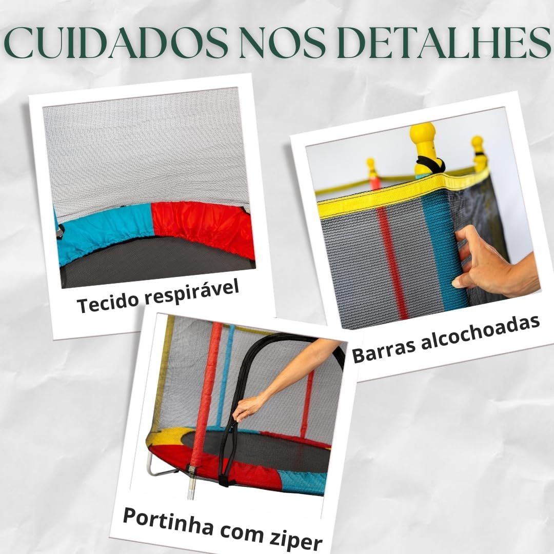 Cama Elástica Infantil com Rede de Proteção, diâmetro 140cm X altura 120cm, Colorida, pula pula para Interior e Exterior ELORIA
