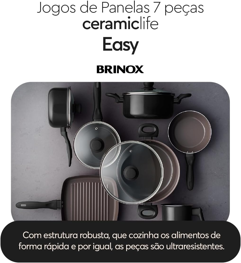 Brinox - Jogo de Panelas Easy 7 Peças Ceramic Life - Antiaderente Cerâmico