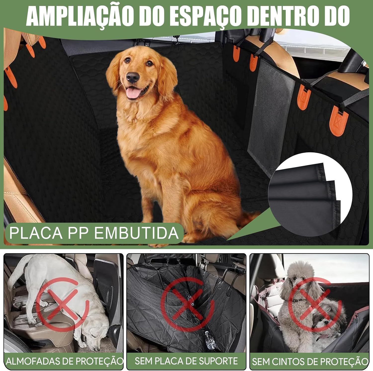 INSMEER Capa Protetora Carro Pet, Proteção 7 em 1 - À Prova D'água, Fundo Rígido, Resistente Ao Desgaste, Lavável À Máquina, Ajuste Universal, Cinto de Segurança e Design de Rede.