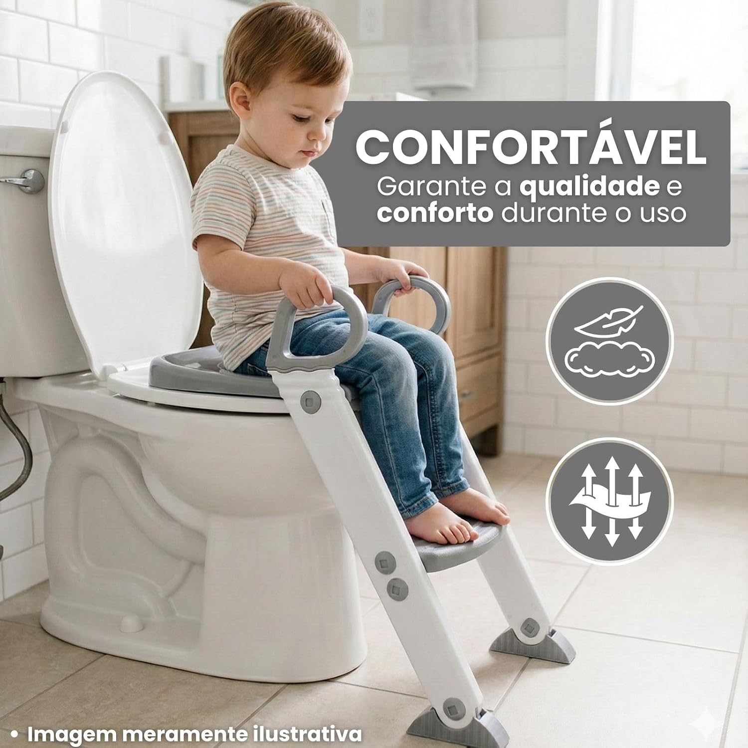 Assento Redutor Infantil Vaso Sanitário Privada Com Escada Trono Troninho (Cinza)