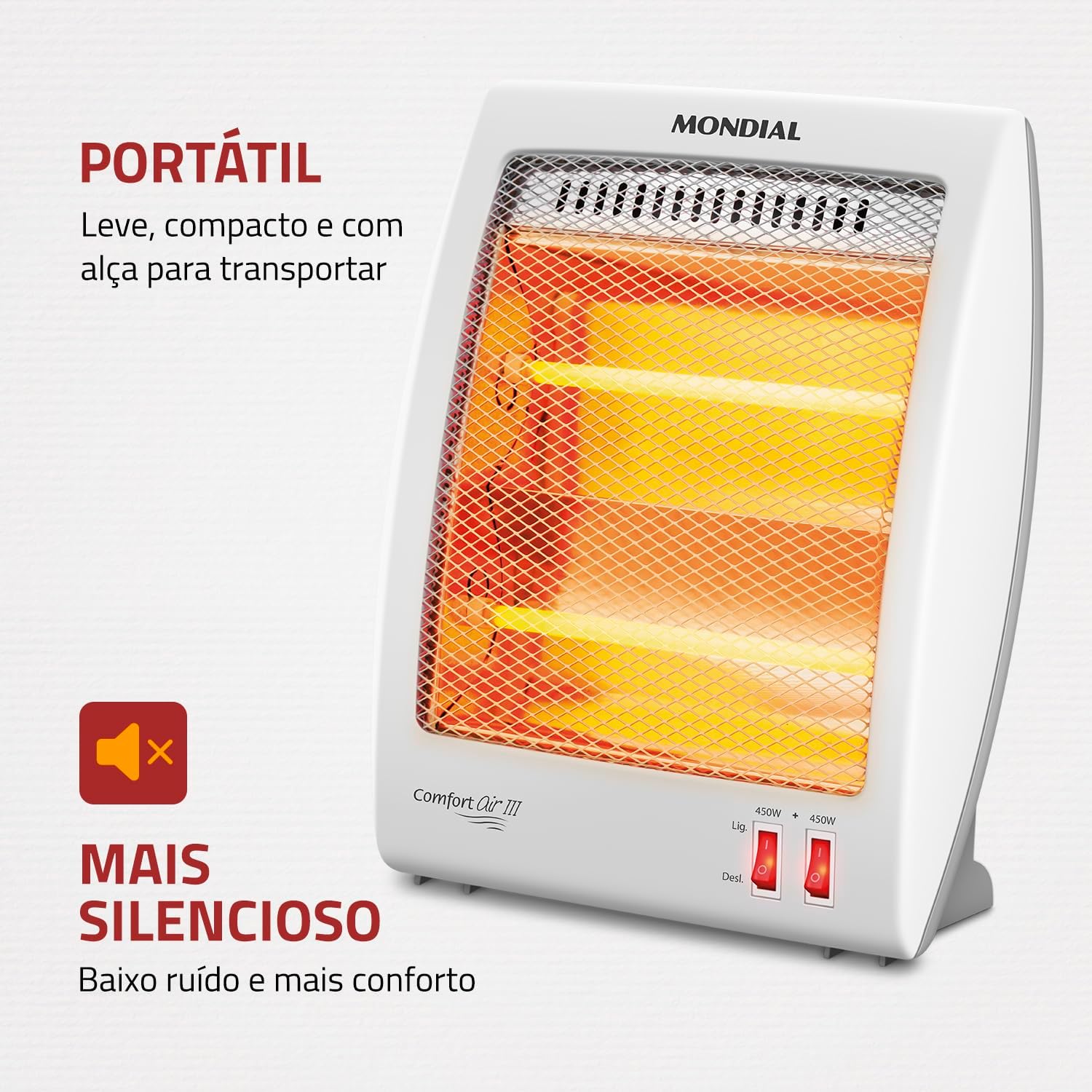 MONDIAL Aquecedor Quartzo Comfort Air III, Branco/Cinza, 900W, 110V - A-16