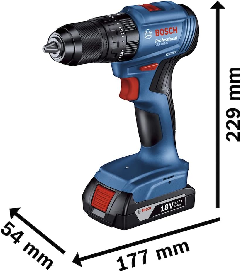Bosch Furadeira Parafusadeira Impacto 18V GSB185LI-1B Sem Fio, 1 bateria e maleta