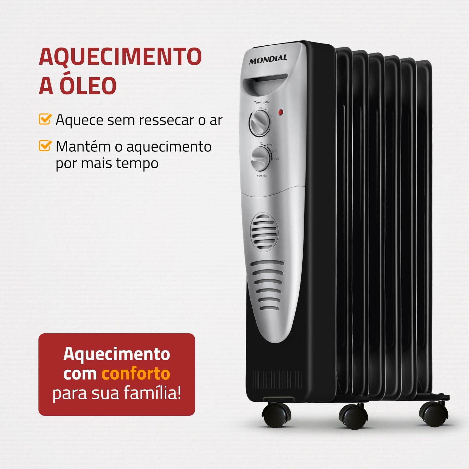 Aquecedor a Óleo, Mondial, Preto/Prata, 1500W, 220V - A-06