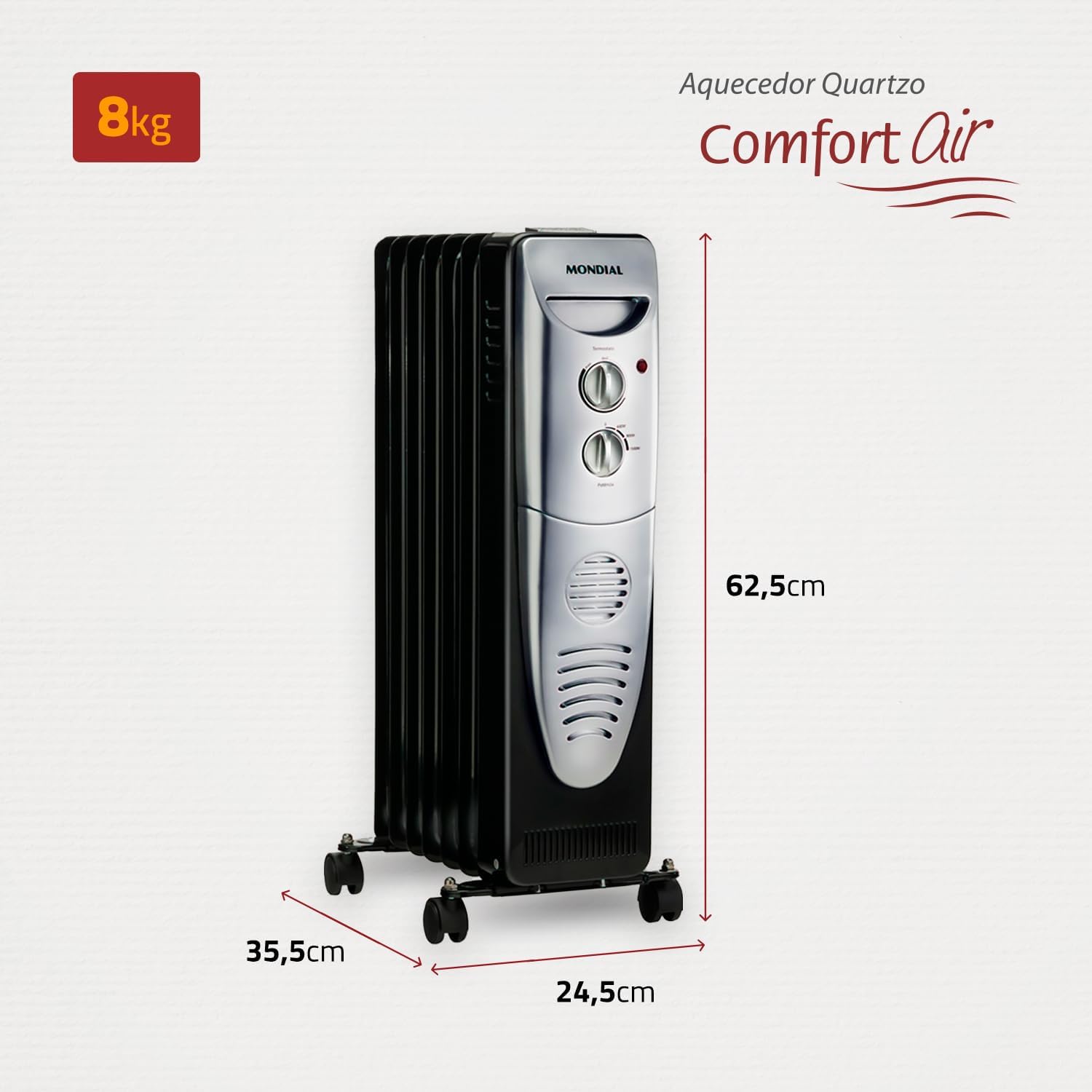 Aquecedor a Óleo, Mondial, Preto/Prata, 1500W, 220V - A-06
