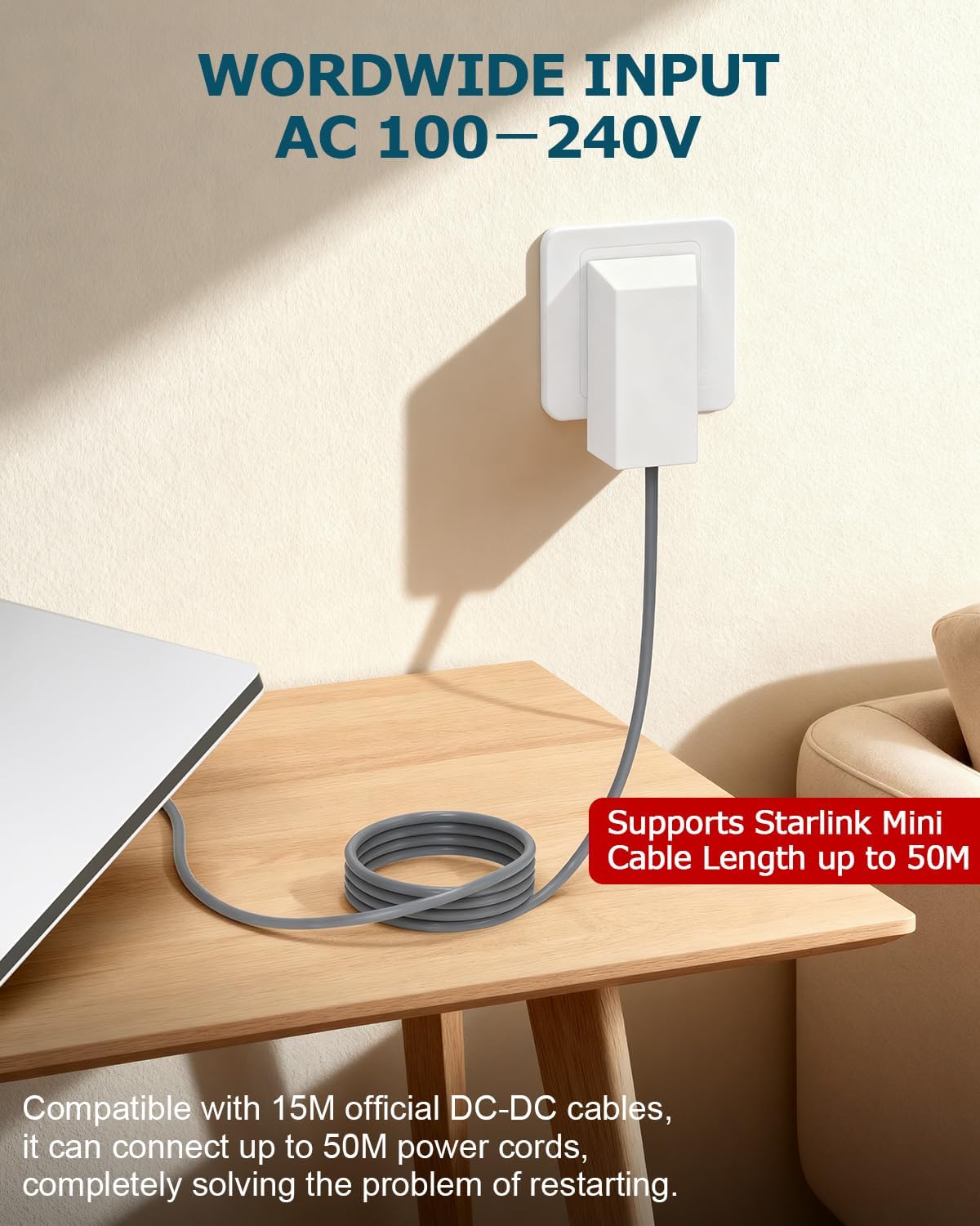 Starlink Mini adaptador de fonte de alimentação 30V 2A 110V-240V AC para DC Chager adaptador para Starlink MINI 12V tomada de parede 60W carregador rápido à prova d'água, compatível com Star Link Mini