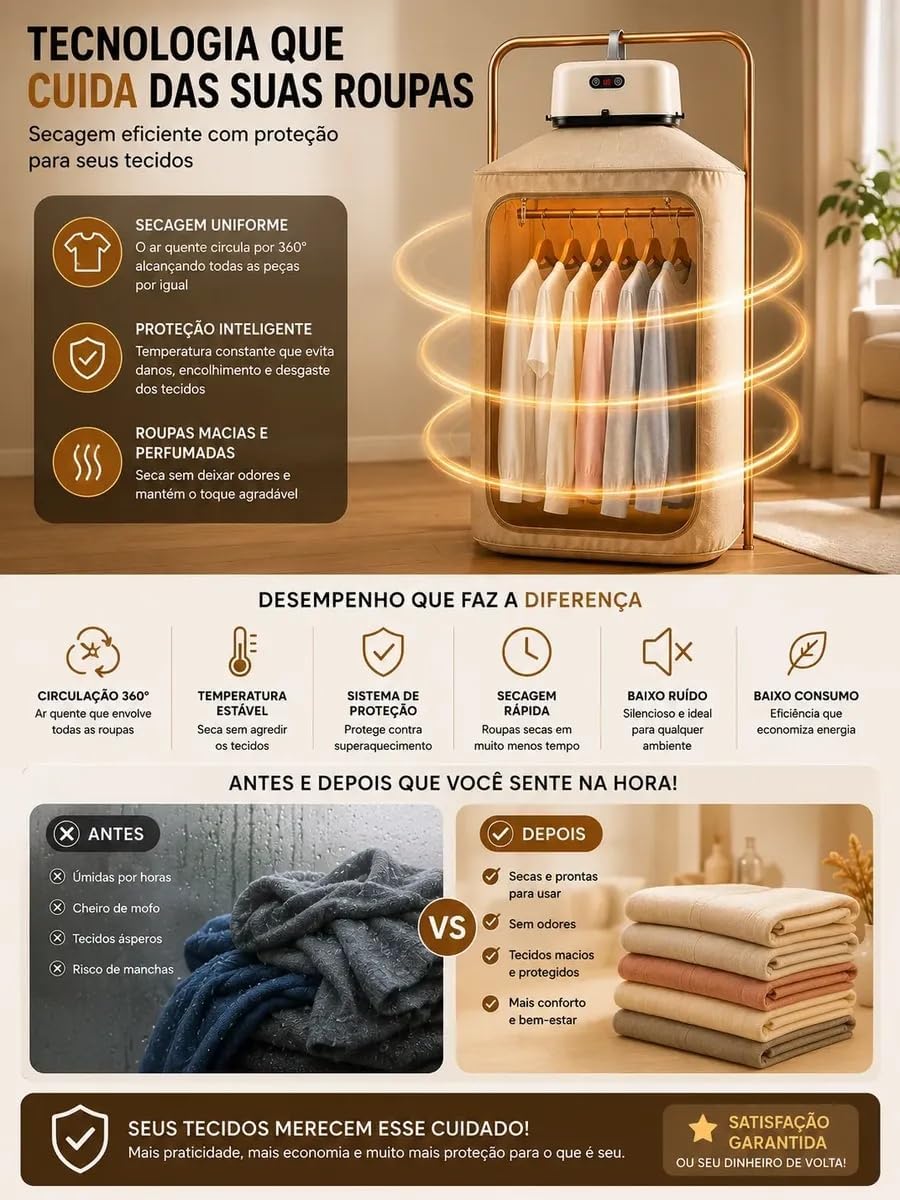 Secador De Roupas Portátil Elétrico Aquecedor Varal Dobráve 220V