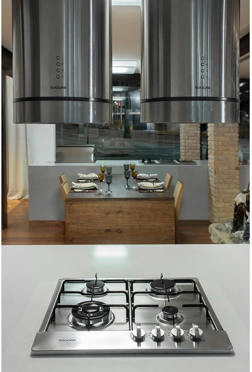 SUGGAR COOKTOP A GÁS 4 BOCAS MESA EM AÇO INOX TRIPLA CHAMA LATERAL BIVOLT FG4134IX