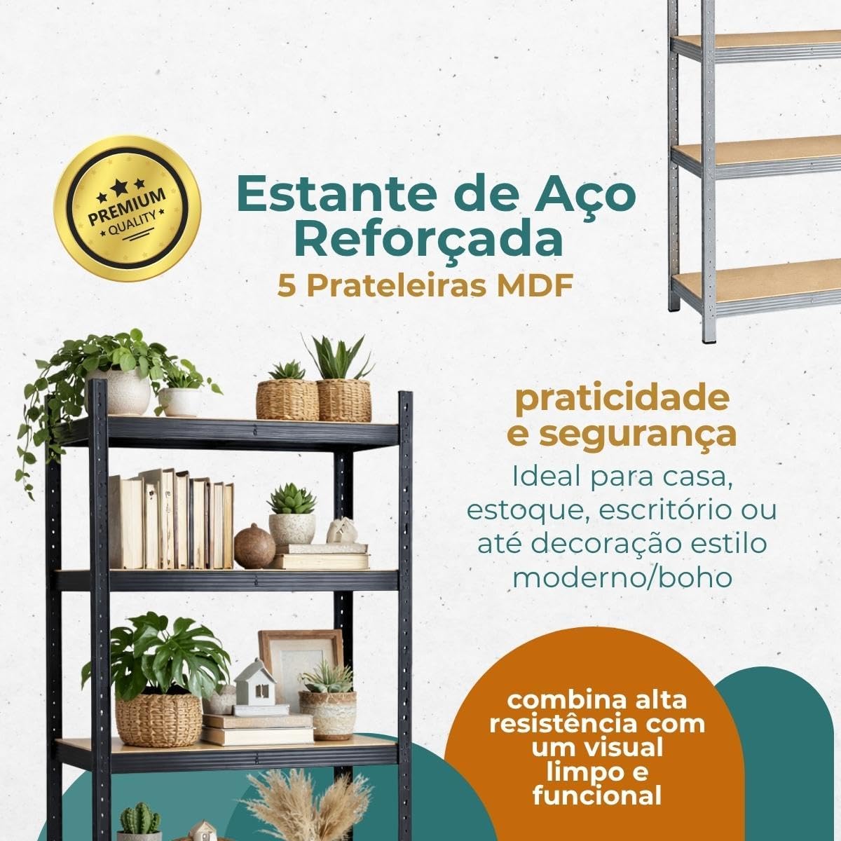 Estante Aço Galvanizado 5 Prateleiras Mdf Até 375kg 180cm X 60cm X 30cm: Escritório, Prateleira para Livros e Estante Organizadora Multiuso para Cozinha, Sala, Sapateira